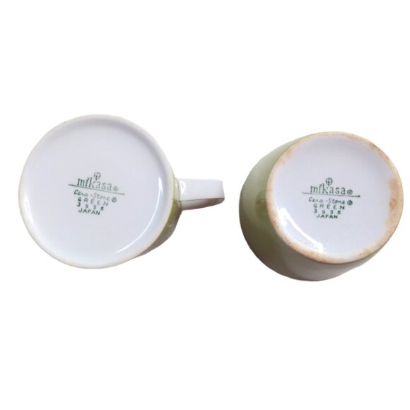 Vintage Mid Century Mikasa Green Cera Stone Creamer & Sugar‎ Bowl 3996 Japan - Picture 4 of 5